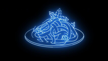 Wall Mural - Animated icon for Fettuccine Alfredo, a typical Italian food with a glowing neon effect