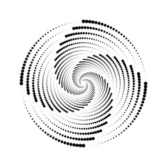 Poster - Dotted spiral lines element. Radial spinning halftone texture. Circle swirl dots shape. Abstract geometric background for poster, banner, logo, icon, collage, tattoo, tag. Vector whirlpool sign