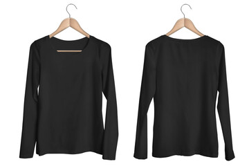 Wall Mural - Blank Template Hanging Black Woman Round Neck Long Sleeve T-shirt Mockup