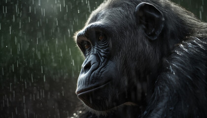 Poster - Primate portrait Endangered monkey in African rainforest, looking strong generated by AI