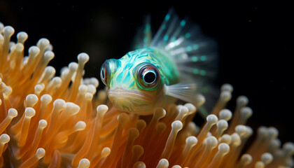 Poster - Close up of a colorful clown fish swimming underwater generated by AI