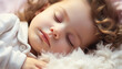 Cute baby sleeping, innocence and joy in portrait generated by AI