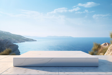 Wall Mural - White Marble Podium with Sea View Background