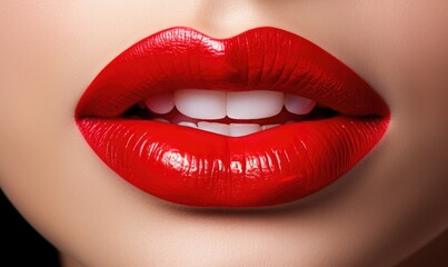 Canvas Print - Close up of a woman's lips with red lipstick. Generative AI.