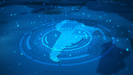 Futuristic technology digital circle security system South America map HUD