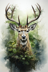 Wall Mural - Roe deer in watercolor style. Illustration generative AI