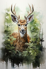 Wall Mural - Roe deer in watercolor style. Illustration generative AI