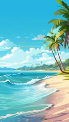Wall Mural - Sandy tropical beach with island on illustration