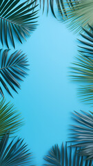Wall Mural - Tropical palm leaf frame on blue illustration
