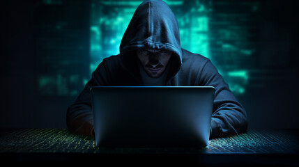 Hacker in the hood, hacker in the darkroom, internet security concept, hacking, online virus infection