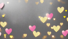 Pink And Yellow Hearts Glowing Background
