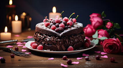 Very soft black forest cake with icing sugar AI Generative