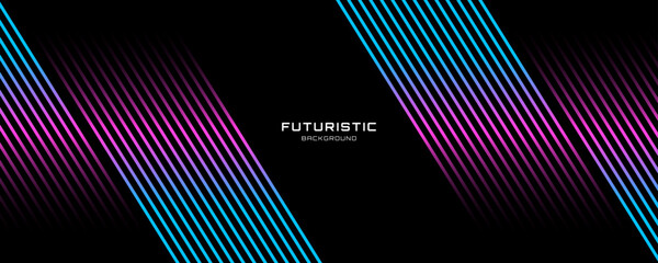 Wall Mural - 3D blue pink techno abstract background overlap layer on dark space with glowing lines shape decoration. Modern graphic design element future style concept for web banner flyer, card cover or brochure