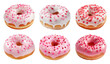 Valentine's Day holiday pink, red and white donuts isolated on transparent background	