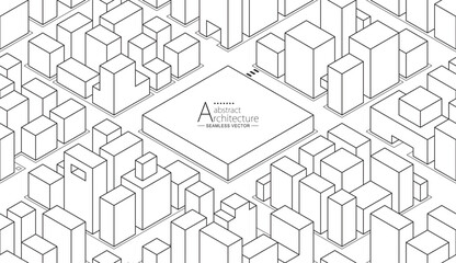 Aufkleber - Seamless design abstract urban building line drawing. 3D illustration linear drawing. architecture modern abstract background. 