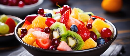 Wall Mural - Summer party serving a vibrant fruit salad in a bowl.