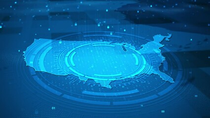 Futuristic technology digital circle security system USA map HUD