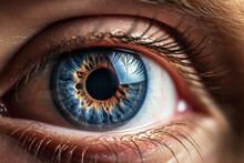 Intense Gaze Of A Man's Blue Eye