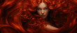 Sensual sexy beauty portrait of a red haired young woman with a healthy shiny long hair in a perfect red hair color. Closeup portrait banner