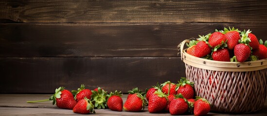 Poster - Strawberries picked, placed in a wicker basket.