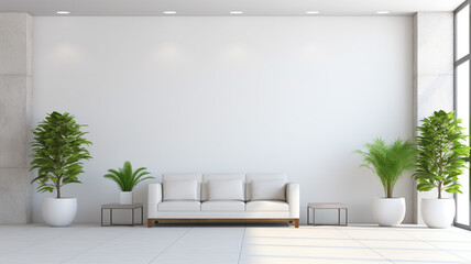 Comfortable office lobby interior with blank white