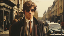 Vintage Polaroid Picture, 1996s 30 Years Old Stylish Man In London, Generative Ai