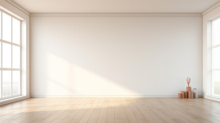 Empty minimal room with windows and natural light indoor