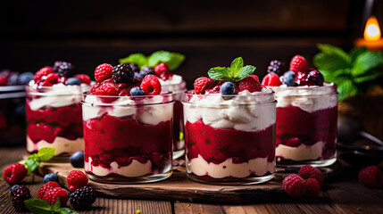 Wall Mural - Smoothie Boozy red velvet trifles with berry AI Generative