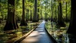 © vectorwin - wetland cypress swamp landscape illustration florida wildlife, marsh bayou, reflection green wetland cypress swamp landscape