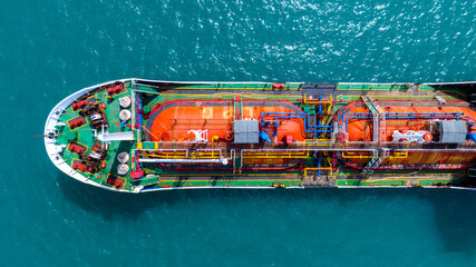 Canvas Print - Aerial top view LPG gas ship, Ship tanker gas LPG top view on the sea for transportation, Liquefied Petroleum Gas tanker or LPG anchored in deep blue ocean sea.