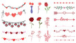 Valentine day, flowers,  hanging heart, roses illustration, love valentine arrows, heart arrow, Red Rose, Pink Rose 