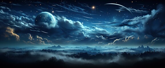 Wall Mural - Night Panorama Firmament Stars Milky Way , Background Banner HD