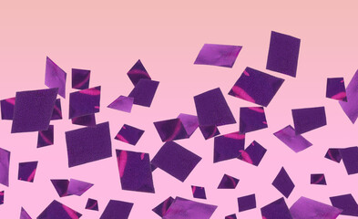 Wall Mural - Shiny purple confetti falling on gradient pink background. Banner design