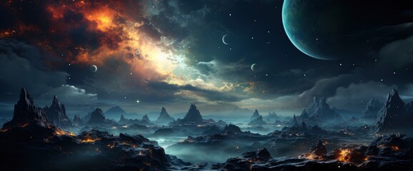 Wall Mural - Planet Earth Starry Sky Solar System , Background Banner HD