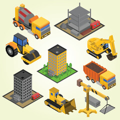 Wall Mural - construction isometric icons set