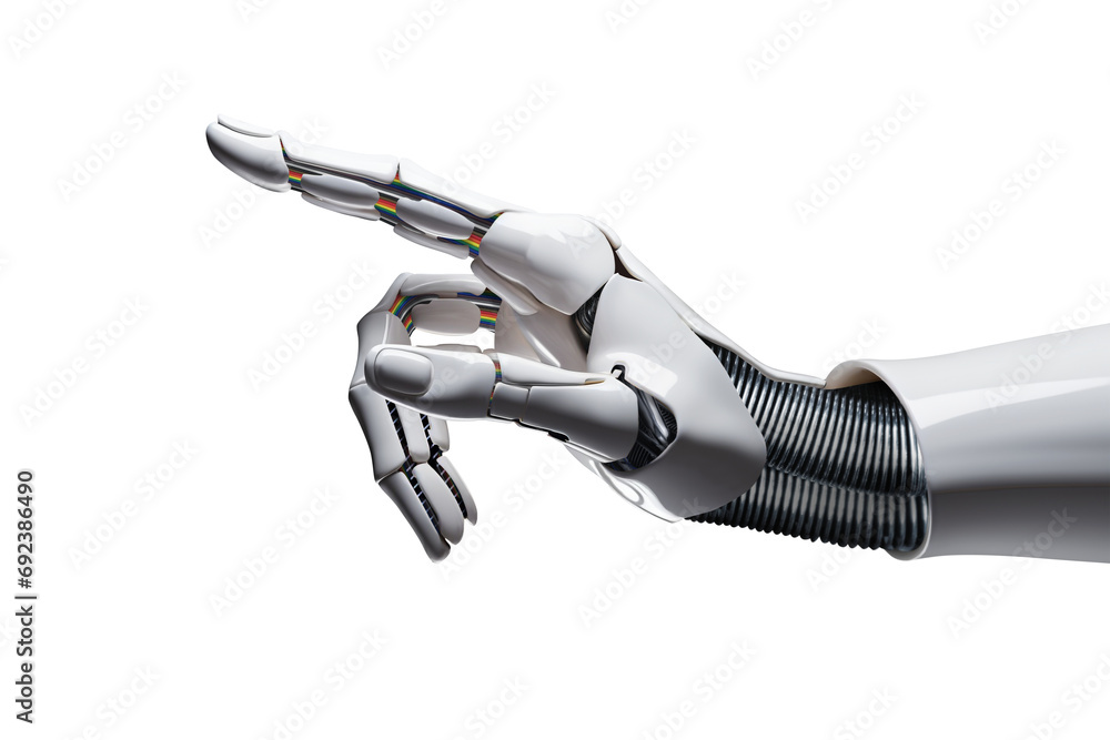 White cyborg robotic hand pointing his finger - 3D rendering isolated ...