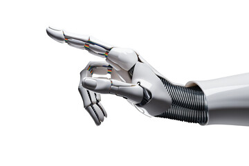 white cyborg robotic hand pointing his finger - 3d rendering isolated on free png background.