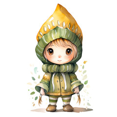 Wall Mural - Cute Elf Child Watercolor Clipart Illustration