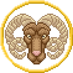 Wall Mural - A zodiac horoscope or astrology Aries ram horned goat sign in a retro video game arcade 8 bit pixel art style