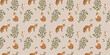 Woodland seamless pattern with floral and animals. Forest pattern with foxes. 
