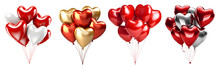 Collection set of heart love shape balloons in a bunch on transparent background cutout, PNG file. Mockup template artwork graphic design