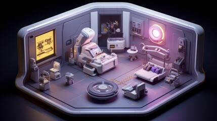 cute 3d starbase, inner infirmary room, isometric