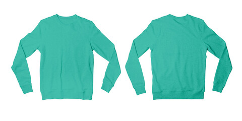 Wall Mural - Classic Teal Fleece Sweatshirt, Blank Unisex Sweat Long Sleeve Shirt Front and Back View