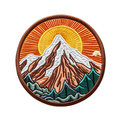mountain embroidered patch isolated on transparent background remove png, clipping path, pen tool