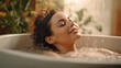 home spa relax of bathing beauty woman resting in bathtub with closed eyes