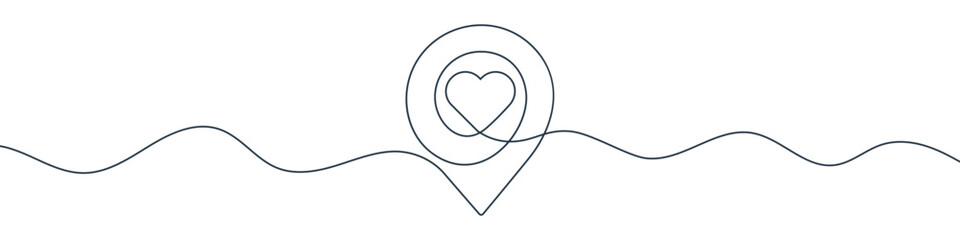 Wall Mural - continuous line drawing of gps love pin. single line map pin icon.
