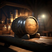 A Wooden Barrel On A Wooden Beam