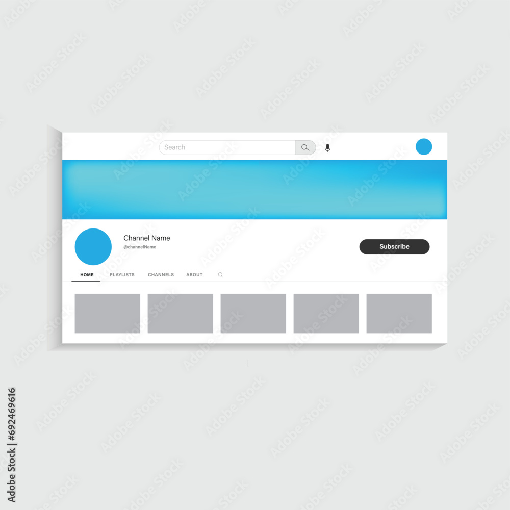 Stock-Vektorgrafik „YouTube channel profile page mockup. UI UX template ...