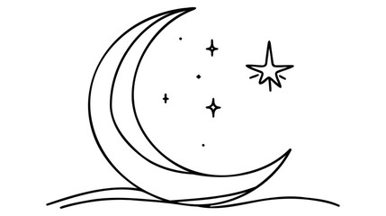 Continuous linear drawing of moon icon. One line drawing background. Vector illustration.