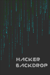 Cyberpunk hacker backdrop with various green symbols on a black background. Future design for posters, banners and flyers.